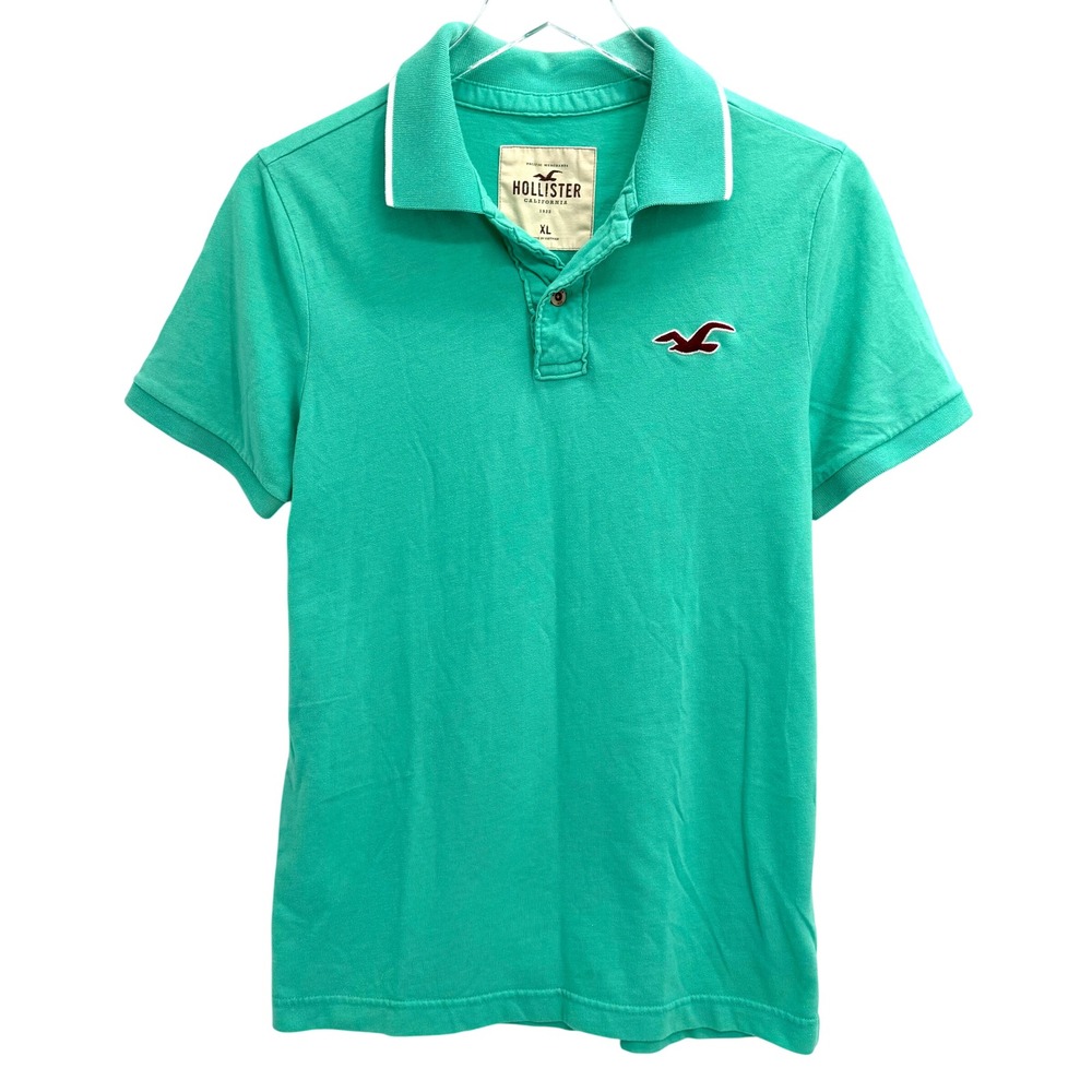 Y2K Hollister Mint Green Short Sleeve Polo Shirt Mens XL Collared Logo Preppy
